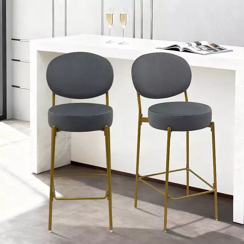 Lot de 2 tabourets de bar en velours TUYOHW, chaises de bar à hauteur de comptoir avec pieds en métal, dossier ovale et repose-pieds, tabourets d'appoint pour îlot de cuisine, bar à domicile