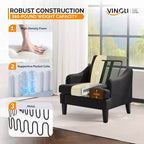 VINGLI Fauteuil d'appoint en tissu de lin noir, Fauteuil moderne rembourré, Canapé confortable pour salon, chambre à coucher, Meuble pour appartement