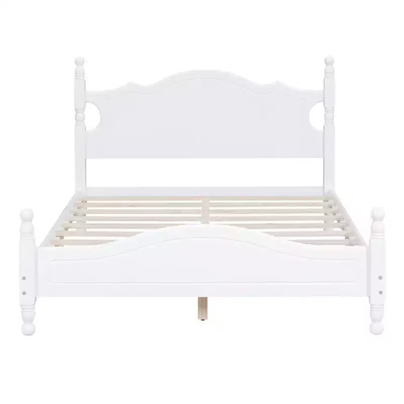 Lit Cabane en Bois Taille Double/Grand, Facile à Monter, Lit Plateforme, Aucun Sommier Tapissier Requis, Sommier à Lattes en Bois, Blanc_Taille Double
