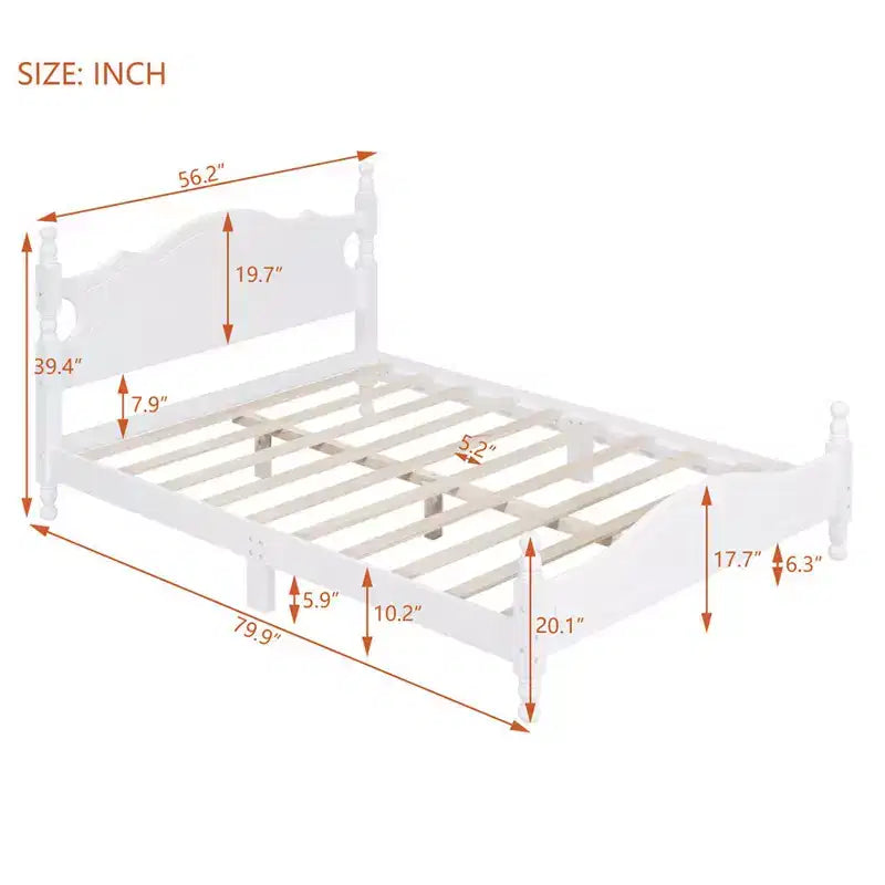 Lit Cabane en Bois Taille Double/Grand, Facile à Monter, Lit Plateforme, Aucun Sommier Tapissier Requis, Sommier à Lattes en Bois, Blanc_Taille Double