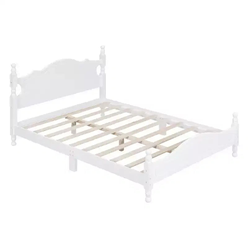 Lit Cabane en Bois Taille Double/Grand, Facile à Monter, Lit Plateforme, Aucun Sommier Tapissier Requis, Sommier à Lattes en Bois, Blanc_Taille Double