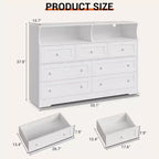 Commode Acekool à 7 tiroirs avec station de charge, commode moderne avec compartiments ouverts, éclairage d'appoint, organisateur de rangement pour chambre et placard