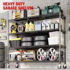 Étagères de rangement en métal à 5 ou 4 niveaux avec roulettes, 59 L, capacité de 1500 kg, étagère en fil métallique réglable robuste pour garage, cellier, cuisine