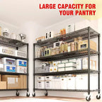 Étagères de rangement en métal à 5 ou 4 niveaux avec roulettes, 59 L, capacité de 1500 kg, étagère en fil métallique réglable robuste pour garage, cellier, cuisine