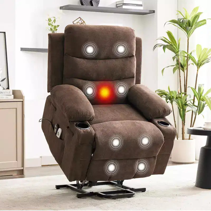 Fauteuil inclinable électrique avec fonction de levage, fauteuil inclinable électrique surdimensionné pour personnes âgées avec chauffage et massage, porte-gobelets, poche latérale, canapé simple pour salon