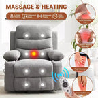 Fauteuil inclinable électrique avec fonction de levage, fauteuil inclinable électrique surdimensionné pour personnes âgées avec chauffage et massage, porte-gobelets, poche latérale, canapé simple pour salon