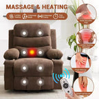 Fauteuil inclinable électrique avec fonction de levage, fauteuil inclinable électrique surdimensionné pour personnes âgées avec chauffage et massage, porte-gobelets, poche latérale, canapé simple pour salon