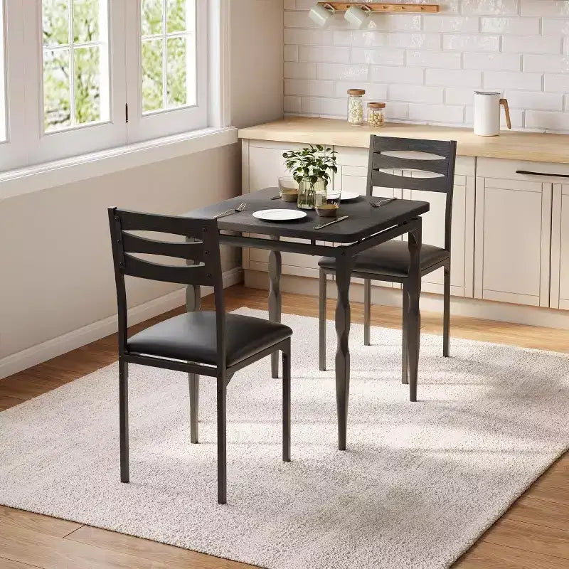 Table de salle à manger, ensemble table à manger 3 pièces pour 2 personnes, avec pieds de table en spirale, design moderne et peu encombrant pour salle à manger, appartement, noir