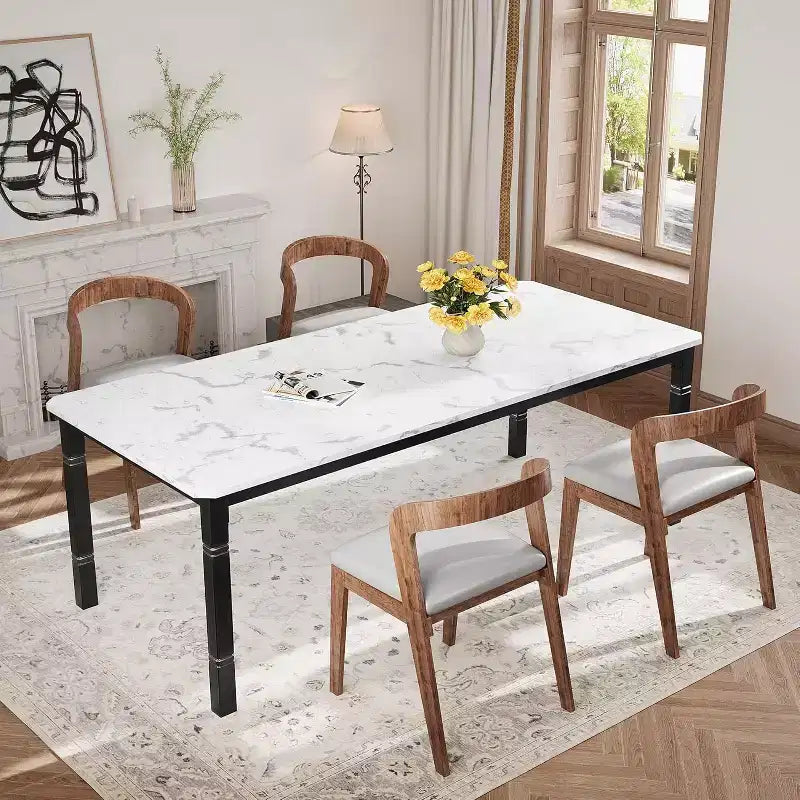Table à manger rectangulaire de 2 m, style industriel moderne, plateau en MDF, pieds en métal, coins arrondis, pour cuisine familiale