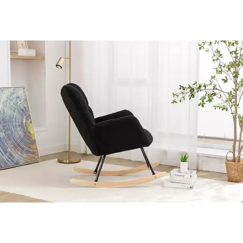 MAYEERTY Fauteuil à Bascule en Tissu Teddy pour Chambre d'Enfant, Utilisation en Intérieur (Salon), Noir