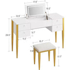 Coiffeuse de Maquillage avec Lumières et Tabouret, Coiffeuse avec Plateau Relevable et Miroir, Coiffeuse avec Meuble Central et 4 Tiroirs 3 Modes d'Éclairage, Doré