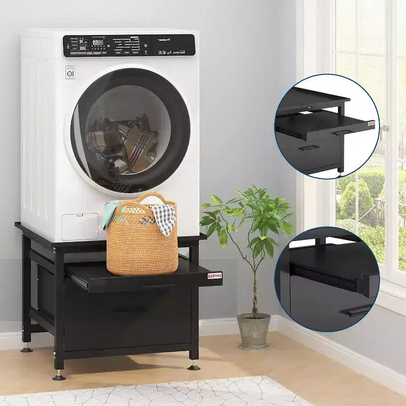 Heavy-Duty 29 Washer/Dryer Pedestal with Drawer & Shelf, 850lb Capacity & Anti-Vibration Base for Most Machines