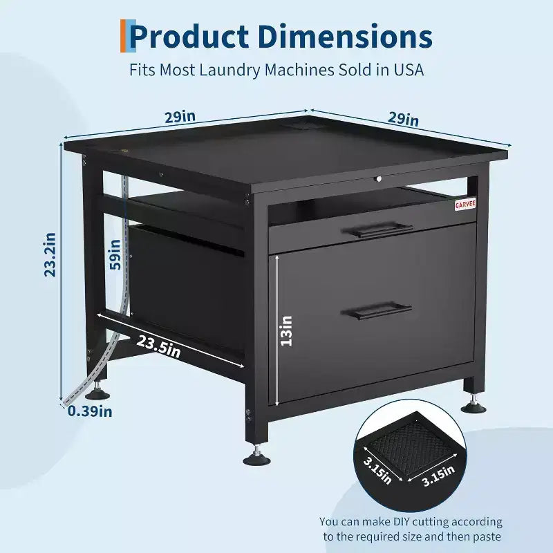 Piédestal de laveuse/sécheuse robuste de 29 pouces avec tiroir et étagère, capacité de 385 kg et base anti-vibration pour la plupart des machines