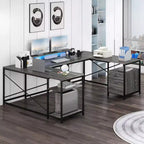 Bureau en U avec prises de courant et lumières LED, bureau avec tiroirs, bureau d'angle pour ordinateur avec support de moniteur et étagères de rangement, gris