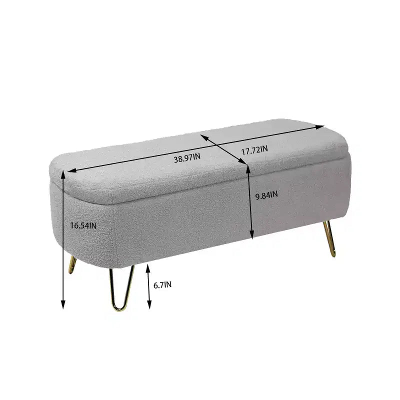 Banc de rangement ottoman en fausse fourrure TUYOHW, banc de lit avec rangement, pieds en métal doré, banc de bout de lit rembourré moderne pour salon, chambre à coucher, entrée