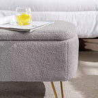 Banc de rangement ottoman en fausse fourrure TUYOHW, banc de lit avec rangement, pieds en métal doré, banc de bout de lit rembourré moderne pour salon, chambre à coucher, entrée