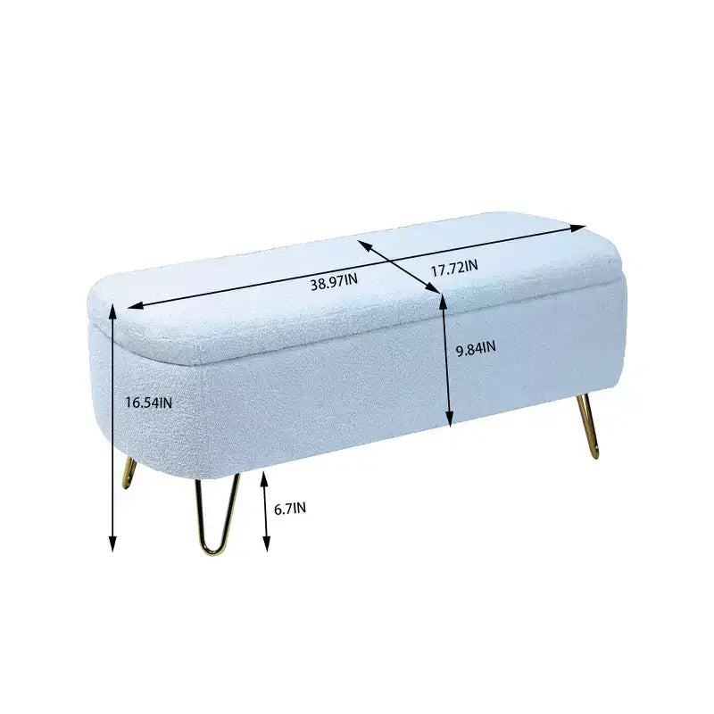 Banc de rangement ottoman en fausse fourrure TUYOHW, banc de lit avec rangement, pieds en métal doré, banc de bout de lit rembourré moderne pour salon, chambre à coucher, entrée