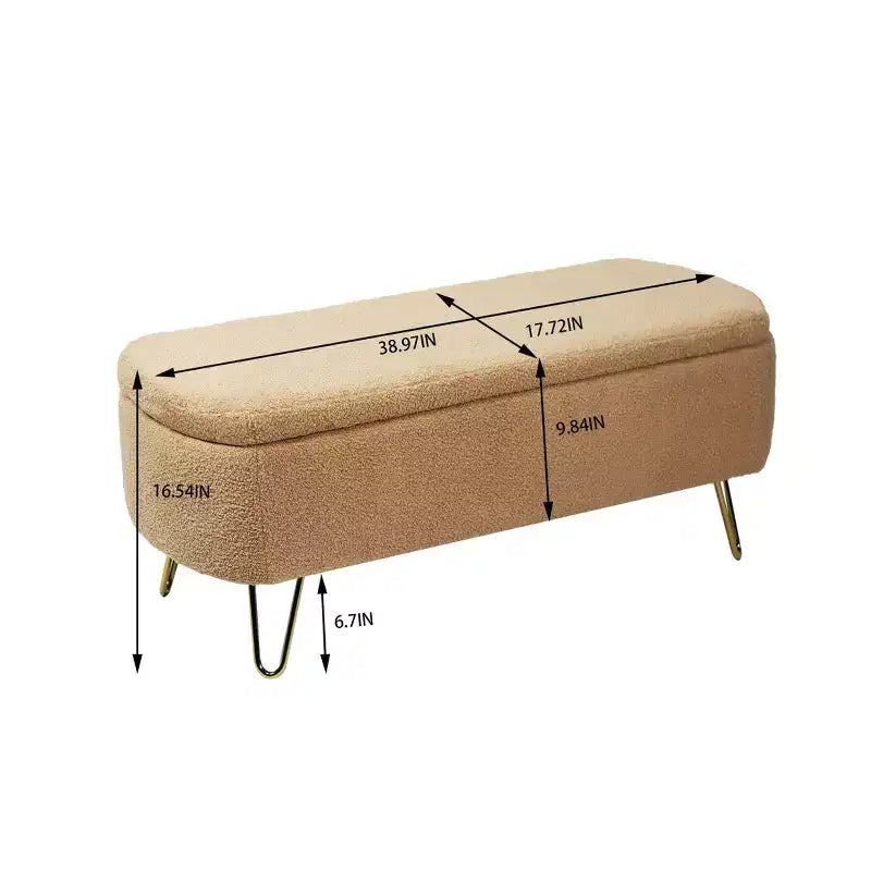 Banc de rangement ottoman en fausse fourrure TUYOHW, banc de lit avec rangement, pieds en métal doré, banc de bout de lit rembourré moderne pour salon, chambre à coucher, entrée