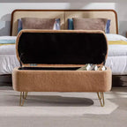 Banc de rangement ottoman en fausse fourrure TUYOHW, banc de lit avec rangement, pieds en métal doré, banc de bout de lit rembourré moderne pour salon, chambre à coucher, entrée