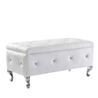TUYOHW Banc de rangement en similicuir blanc, pouf avec boutons en cristal, pieds en métal, banc repose-pieds rectangulaire rembourré pour chambre à coucher, salon