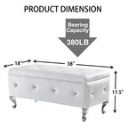 TUYOHW Banc de rangement en similicuir blanc, pouf avec boutons en cristal, pieds en métal, banc repose-pieds rectangulaire rembourré pour chambre à coucher, salon