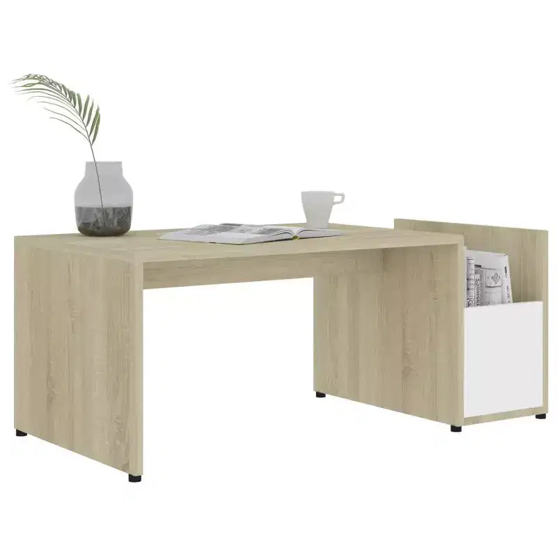 vidaXL Table basse blanche en bois d'ingénierie, table basse avec rangement moyen