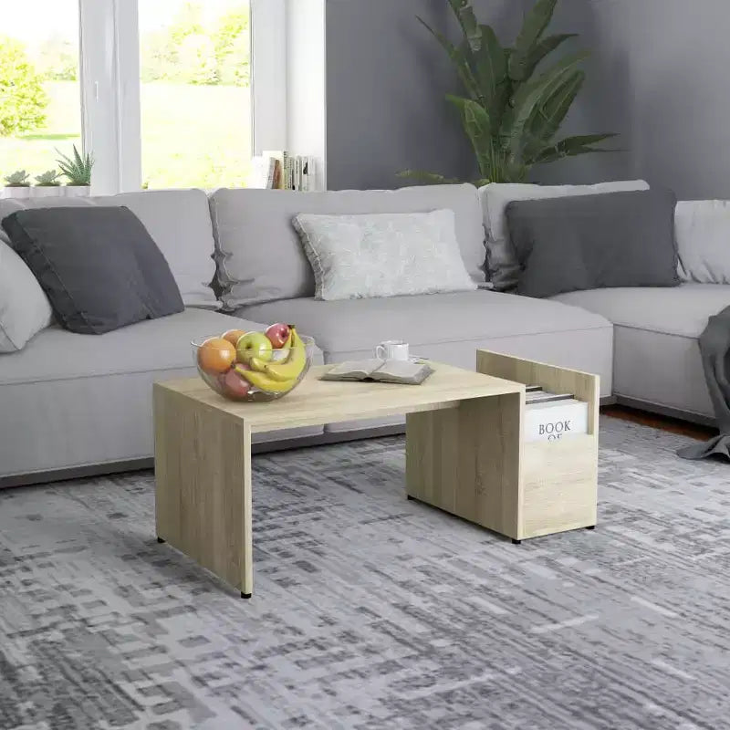 vidaXL Table basse blanche en bois d'ingénierie, table basse avec rangement moyen