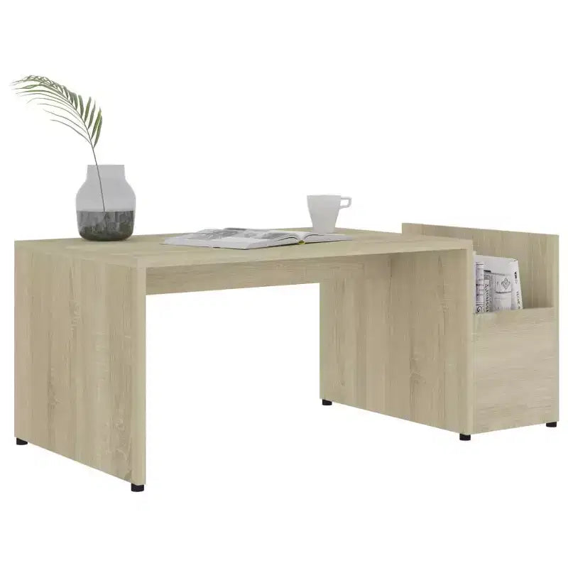 vidaXL Table basse blanche en bois d'ingénierie, table basse avec rangement moyen
