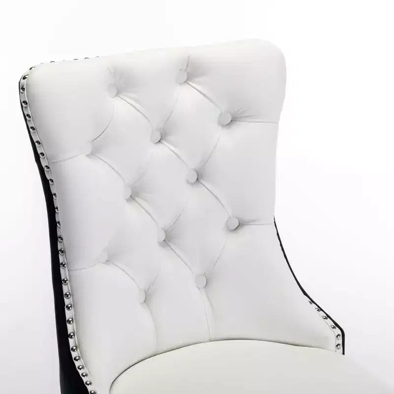TUYOHW Lot de 2 chaises de salle à manger capitonnées bicolores, chaises d'appoint modernes avec clous décoratifs pour salle à manger et cuisine, revêtement en PU et velours, décoration intérieure