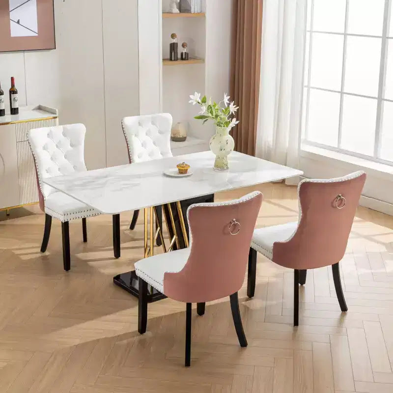 TUYOHW Lot de 2 chaises de salle à manger capitonnées bicolores, chaises d'appoint modernes avec clous décoratifs pour salle à manger et cuisine, revêtement en PU et velours, décoration intérieure
