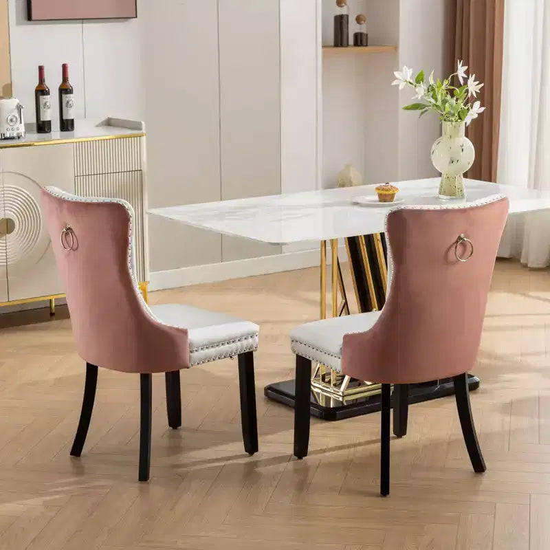 TUYOHW Lot de 2 chaises de salle à manger capitonnées bicolores, chaises d'appoint modernes avec clous décoratifs pour salle à manger et cuisine, revêtement en PU et velours, décoration intérieure