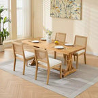 TUYOHW Lot de 2 chaises de salle à manger en rotin de style bohème, chaises d'appoint en lin rembourré doux, chaises de cuisine en bois d'hévéa massif, décoration intérieure
