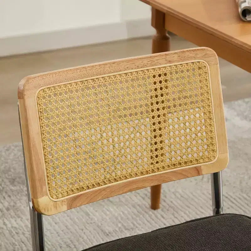 TUYOHW Lot de 2 chaises de salle à manger modernes, chaises de salle à manger en lin doux, chaises d'appoint robustes avec base chromée en acier inoxydable et dossier en rotin, capacité de 163 kg