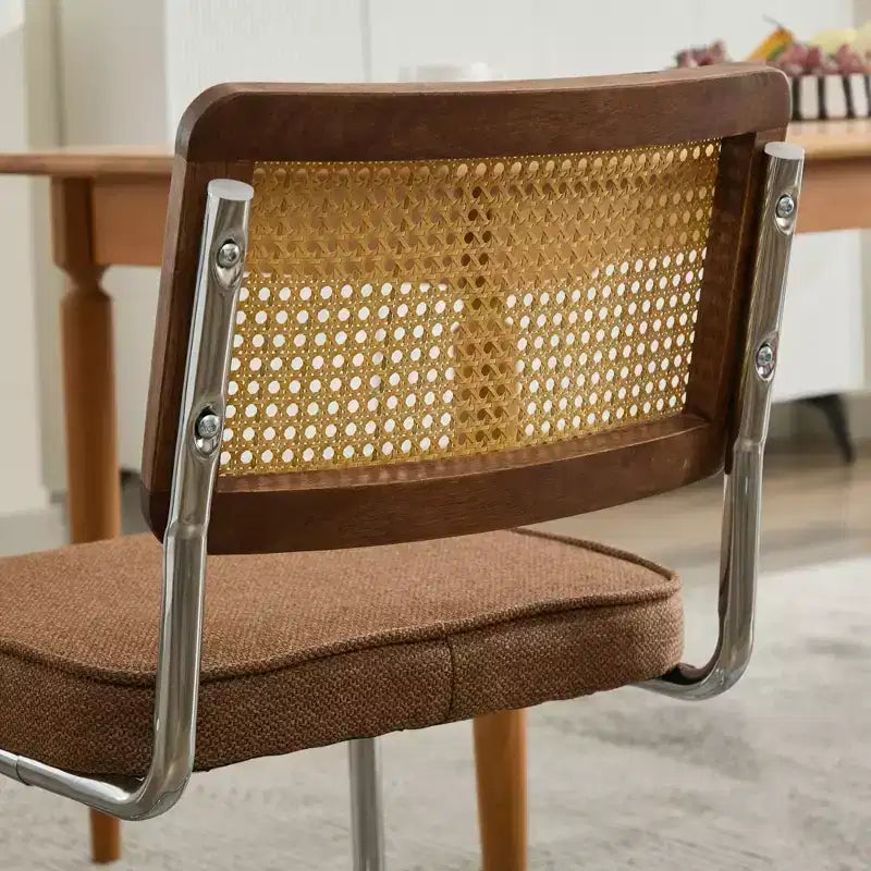 TUYOHW Lot de 2 chaises de salle à manger modernes, chaises de salle à manger en lin doux, chaises d'appoint robustes avec base chromée en acier inoxydable et dossier en rotin, capacité de 163 kg
