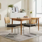 TUYOHW Lot de 2 chaises de salle à manger modernes, chaises de salle à manger en lin doux, chaises d'appoint robustes avec base chromée en acier inoxydable et dossier en rotin, capacité de 163 kg