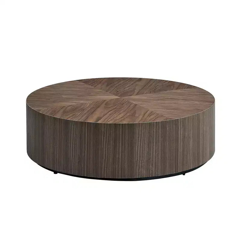 MAYEERTY Table Basse Ronde Moderne de 35 Pouces, Table Centrale en MDF avec Placage Bois pour Petit Salon, Aucun Assemblage Requis, Noyer