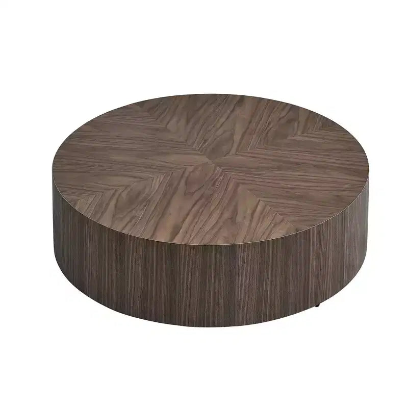 MAYEERTY Table Basse Ronde Moderne de 35 Pouces, Table Centrale en MDF avec Placage Bois pour Petit Salon, Aucun Assemblage Requis, Noyer