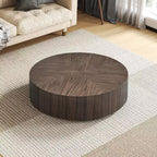 MAYEERTY Table Basse Ronde Moderne de 35 Pouces, Table Centrale en MDF avec Placage Bois pour Petit Salon, Aucun Assemblage Requis, Noyer