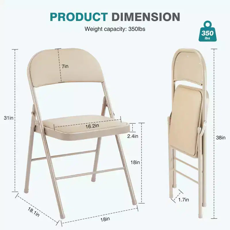 TUYOHW 18 Chaises pliantes de salle à manger, lot de 2/4, chaises d'appoint en cuir imperméable pour cuisine et salle à manger, pieds en métal robustes avec capacité de 159 kg