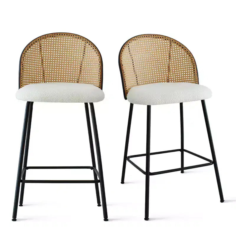 Lot de 2 tabourets de comptoir modernes à dossier en rotin, sièges sans accoudoirs en tissu bouclé avec base en métal, tabourets d'îlot de cuisine, chaises de bar à petit-déjeuner - Panipeachy