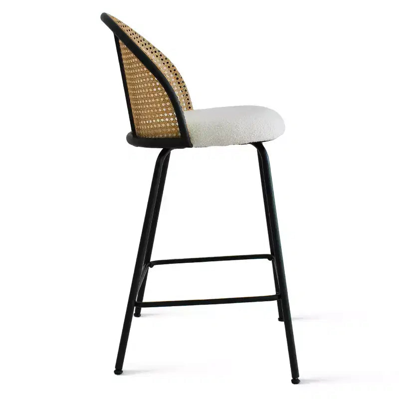 Lot de 2 tabourets de comptoir modernes à dossier en rotin, sièges sans accoudoirs en tissu bouclé avec base en métal, tabourets d'îlot de cuisine, chaises de bar à petit-déjeuner - Panipeachy
