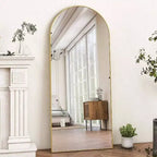 Miroir de 56 po x 21 po pleine longueur en forme d'arche avec cadre en alliage d'aluminium doré, autoportant ou mural, grand miroir de chambre à coucher