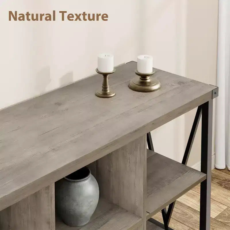 Meuble de rangement 8 cases et bibliothèque 62 cases style ferme – Étagère à livres moderne en bois avec cases, longue unité de rangement pour salon, entrée, bureau