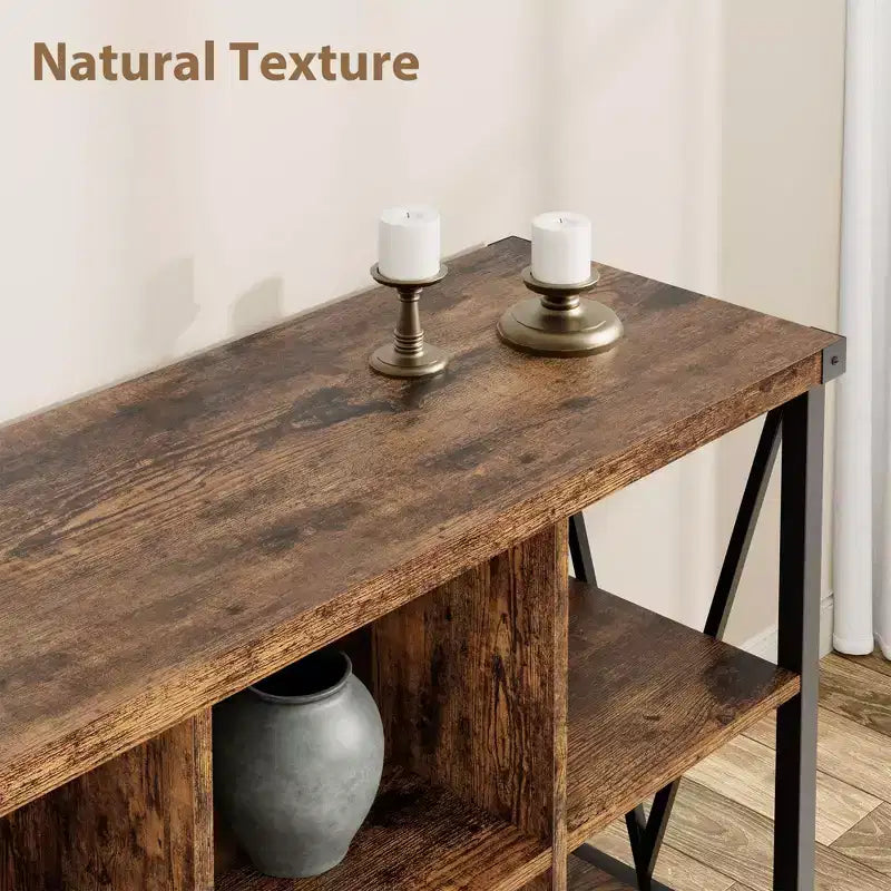 Meuble de rangement 8 cases et bibliothèque 62 cases style ferme – Étagère à livres moderne en bois avec cases, longue unité de rangement pour salon, entrée, bureau