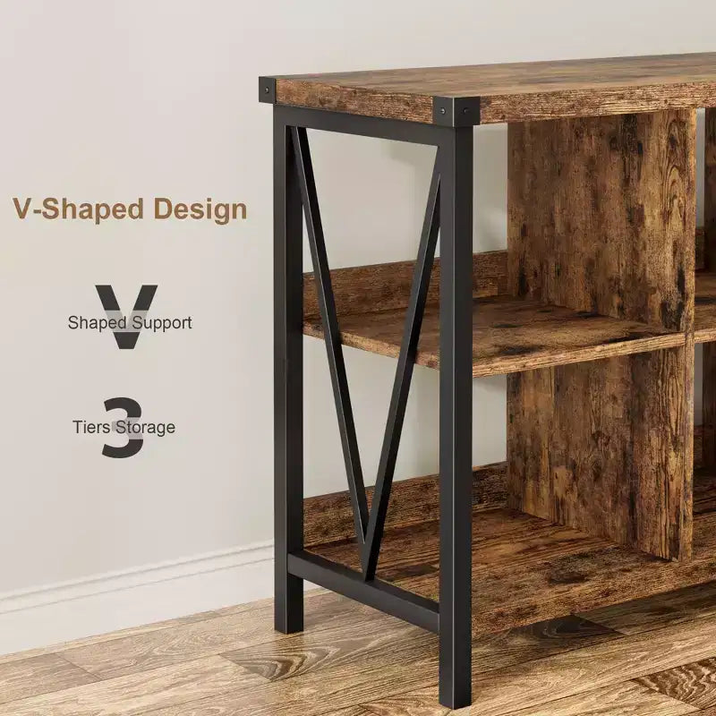 Meuble de rangement 8 cases et bibliothèque 62 cases style ferme – Étagère à livres moderne en bois avec cases, longue unité de rangement pour salon, entrée, bureau