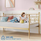 Lit de Repos Jumeau avec Tête de Lit Élégante et Sommier à Lattes en Acier de Qualité Supérieure, Cadre de Lit Gigogne Jumeau Multifonctionnel pour Chambre à Coucher, Salon, Chambre d'Amis