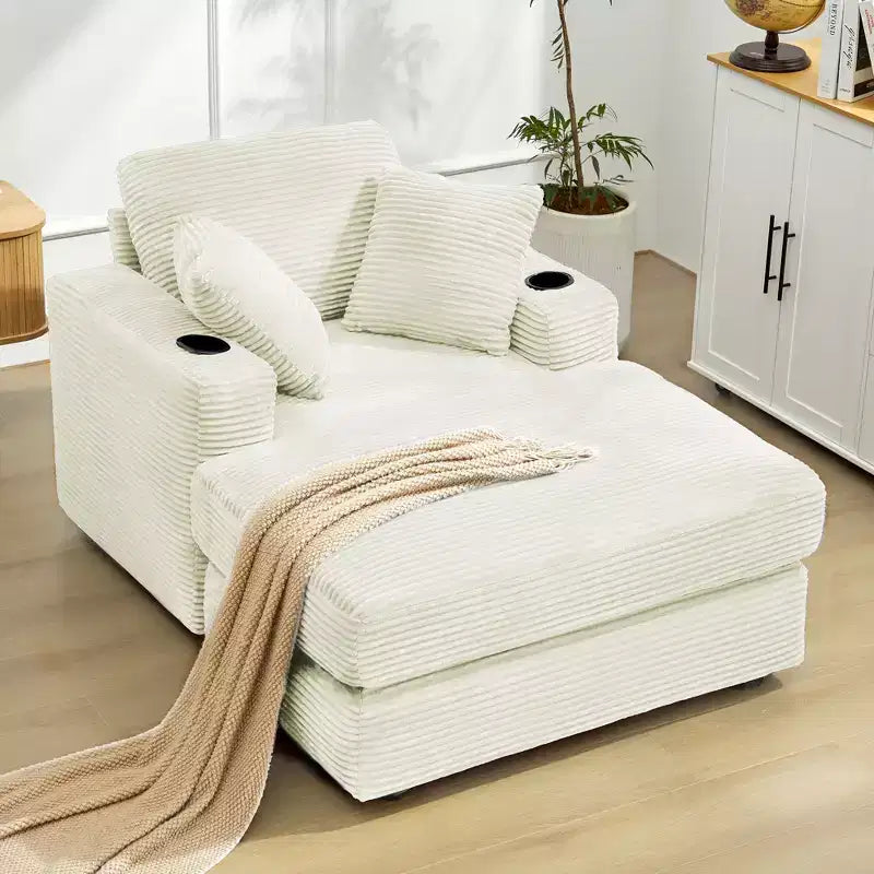Hyleory Chaise longue en velours côtelé avec ottoman, fauteuil inclinable une place, fauteuil d'appoint moderne pour salon ou chambre à coucher