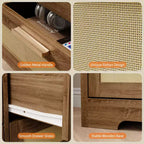 Commode en rotin pour chambre à coucher avec 10 tiroirs, grande commode en bois avec poignées en métal doré, commode large de style bohème pour chambre à coucher ou salon.