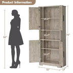 Meuble de rangement, armoire de cuisine haute de 178 cm - buffet autoportant à 4 portes avec étagères réglables, noir/gris/blanc