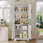 Meuble de rangement, armoire de cuisine haute de 178 cm - buffet autoportant à 4 portes avec étagères réglables, noir/gris/blanc